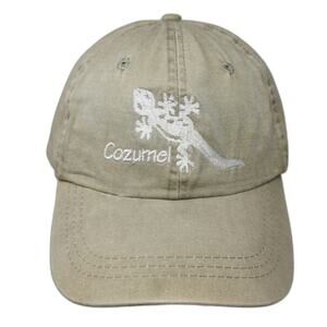 Del Sol Baseball Cap Beige One Size Cozumel Gecko Leather Strapback Cotton Hat